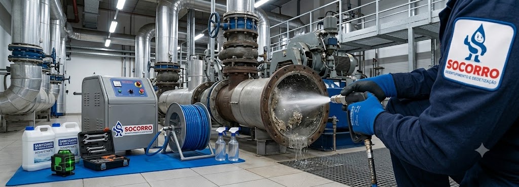 Profissional realizando Desentupimento, Hidrojateamento e Manutenção Preventiva Industrial em Indaial
