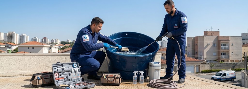 Profissional realizando Limpeza e Higienização de Caixas D'água em Indaial